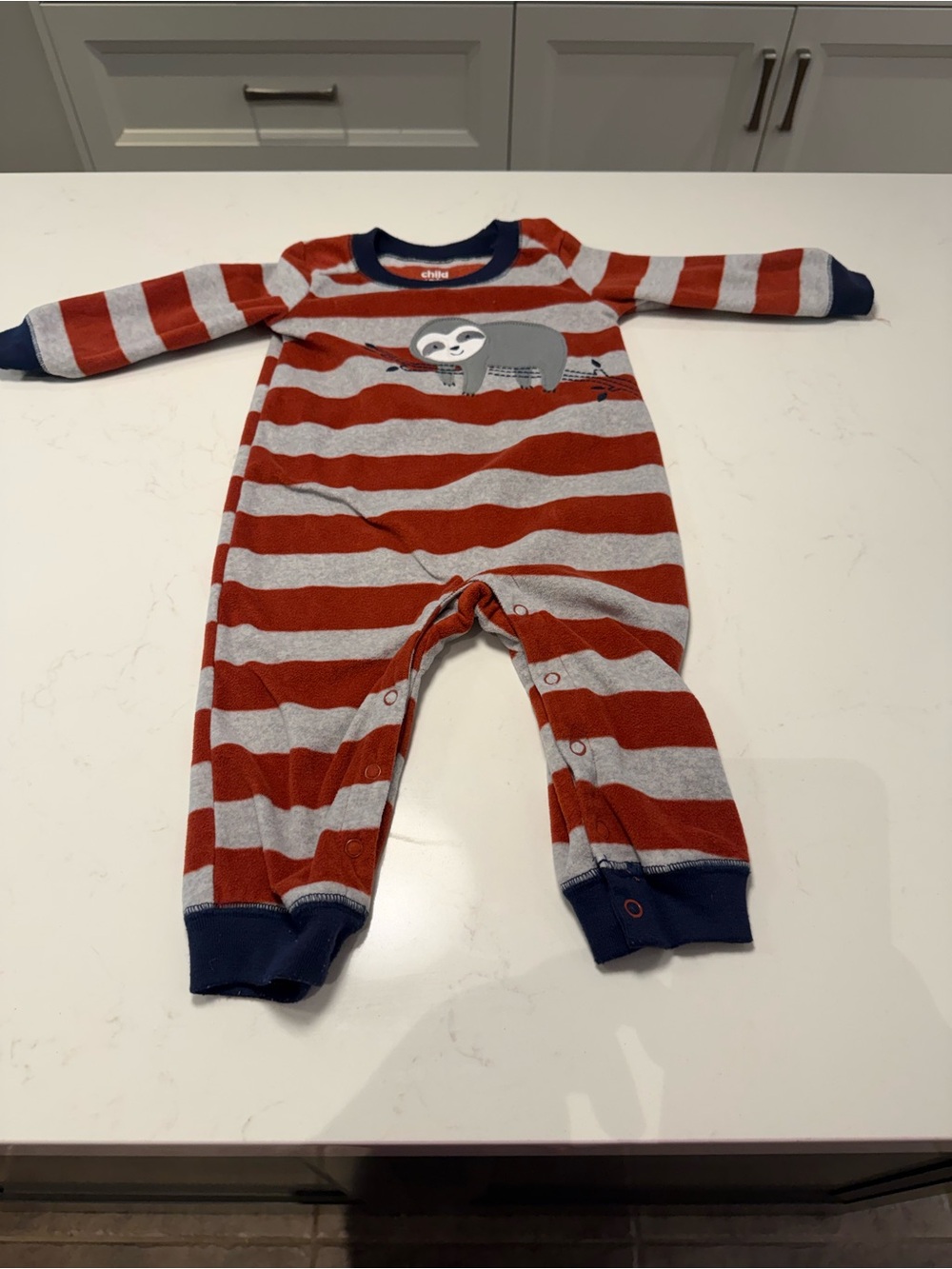 One-Piece with Sloth Patch - navy trim